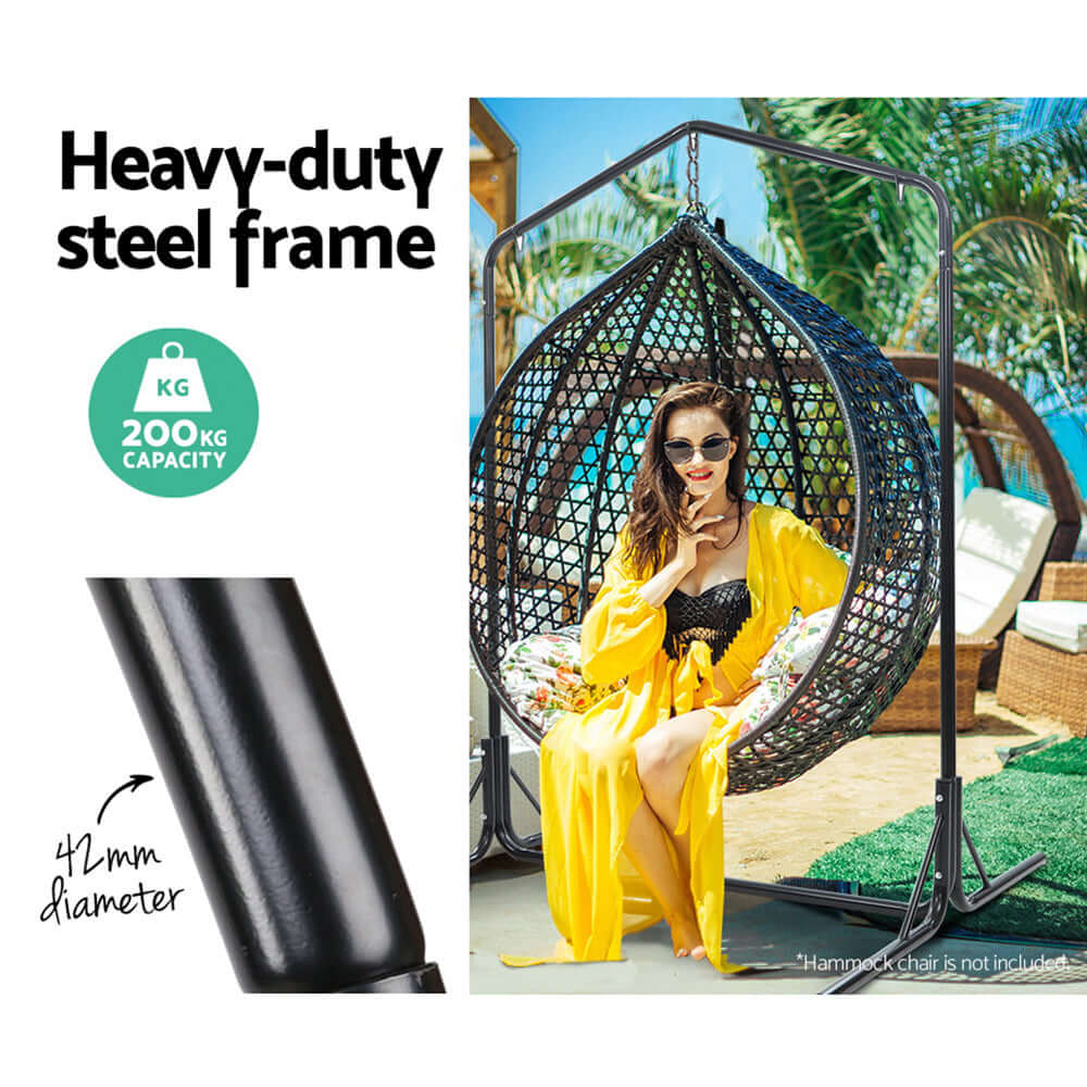 Gardeon heavy-duty steel hammock chair stand for 2 persons, 200kg capacity, stylish design, perfect for indoor and outdoor use.