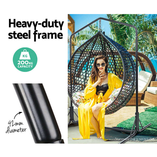 Gardeon heavy-duty steel hammock chair stand for 2 persons, 200kg capacity, stylish design, perfect for indoor and outdoor use.