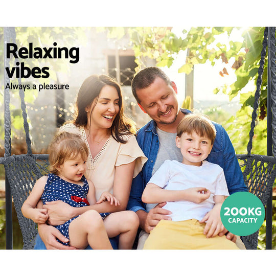 Family enjoying relaxing vibes in a hammock chair, showcasing 200kg capacity for comfort and support.