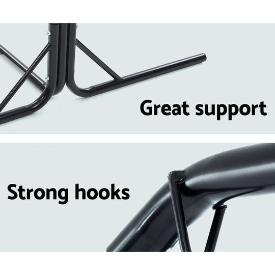 Close-up of Gardeon hammock chair stand showing great support and strong hooks for stability and comfort.