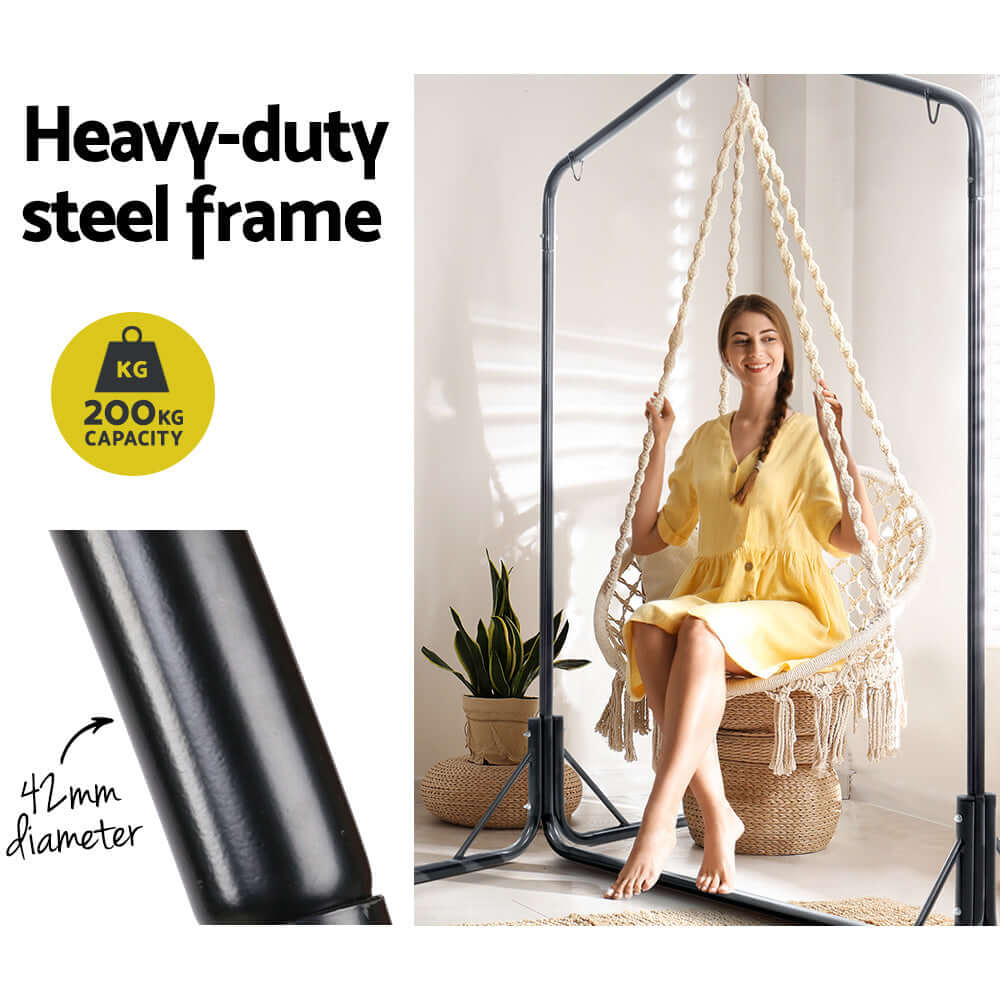 DSZ Product, feed-cond-new, feed-sl-DSZ Freight Payable, newGardeon Outdoor Hammock Chair With Stand Cotton Swing Relax Hanging 124Cm Cream - Premium Home & Garden > Hammocks > Hammocks & Accessories from Gardeon ! Shop Online Buy Now at S & D's Value Store Family Business Best Customer ServiceDSZ Product, feed-cond-new, feed-sl-DSZ Freight Payable, new