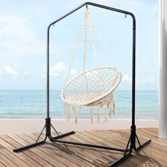 DSZ Product, feed-cond-new, feed-sl-DSZ Freight Payable, newGardeon Outdoor Hammock Chair With Stand Cotton Swing Relax Hanging 124Cm Cream - Premium Home & Garden > Hammocks > Hammocks & Accessories from Gardeon ! Shop Online Buy Now at S & D's Value Store Family Business Best Customer ServiceDSZ Product, feed-cond-new, feed-sl-DSZ Freight Payable, new