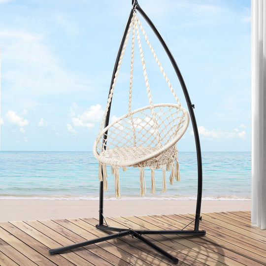 DSZ Product, feed-cond-new, feed-sl-DSZ Freight Payable, newGardeon Hammock Chair With Steel Stand Macrame Outdoor Swinging Cream - Premium Furniture > Outdoor > Outdoor Chairs from Gardeon ! Shop Online Buy Now at S & D's Value Store Family Business Best Customer ServiceDSZ Product, feed-cond-new, feed-sl-DSZ Freight Payable, new