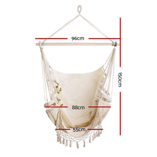 Gardeon Hanging Hammock Chair Outdoor Swing Hammocks Tassel Cream