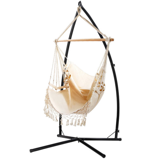 DSZ Product, feed-cond-new, feed-sl-DSZ Freight Payable, newGardeon Hammock Chair With Steel Stand Hanging Outdoor Tassel Cream - Premium Furniture > Outdoor > Outdoor Chairs from Gardeon ! Shop Online Buy Now at S & D's Value Store Family Business Best Customer ServiceDSZ Product, feed-cond-new, feed-sl-DSZ Freight Payable, new