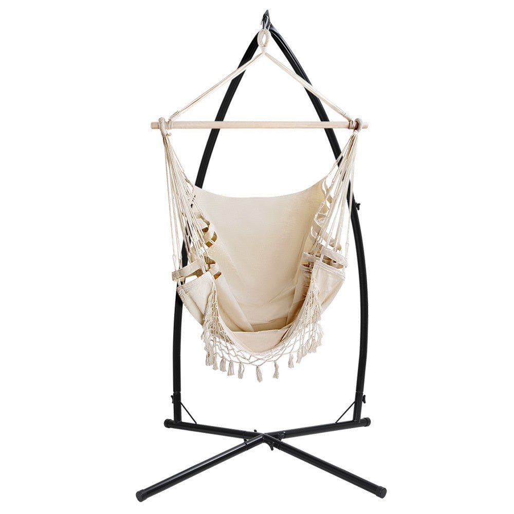 DSZ Product, feed-cond-new, feed-sl-DSZ Freight Payable, newGardeon Hammock Chair With Steel Stand Hanging Outdoor Tassel Cream - Premium Furniture > Outdoor > Outdoor Chairs from Gardeon ! Shop Online Buy Now at S & D's Value Store Family Business Best Customer ServiceDSZ Product, feed-cond-new, feed-sl-DSZ Freight Payable, new