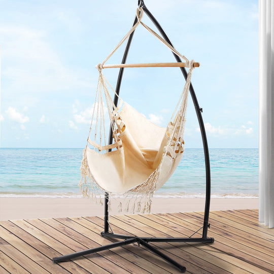 DSZ Product, feed-cond-new, feed-sl-DSZ Freight Payable, newGardeon Hammock Chair With Steel Stand Hanging Outdoor Tassel Cream - Premium Furniture > Outdoor > Outdoor Chairs from Gardeon ! Shop Online Buy Now at S & D's Value Store Family Business Best Customer ServiceDSZ Product, feed-cond-new, feed-sl-DSZ Freight Payable, new