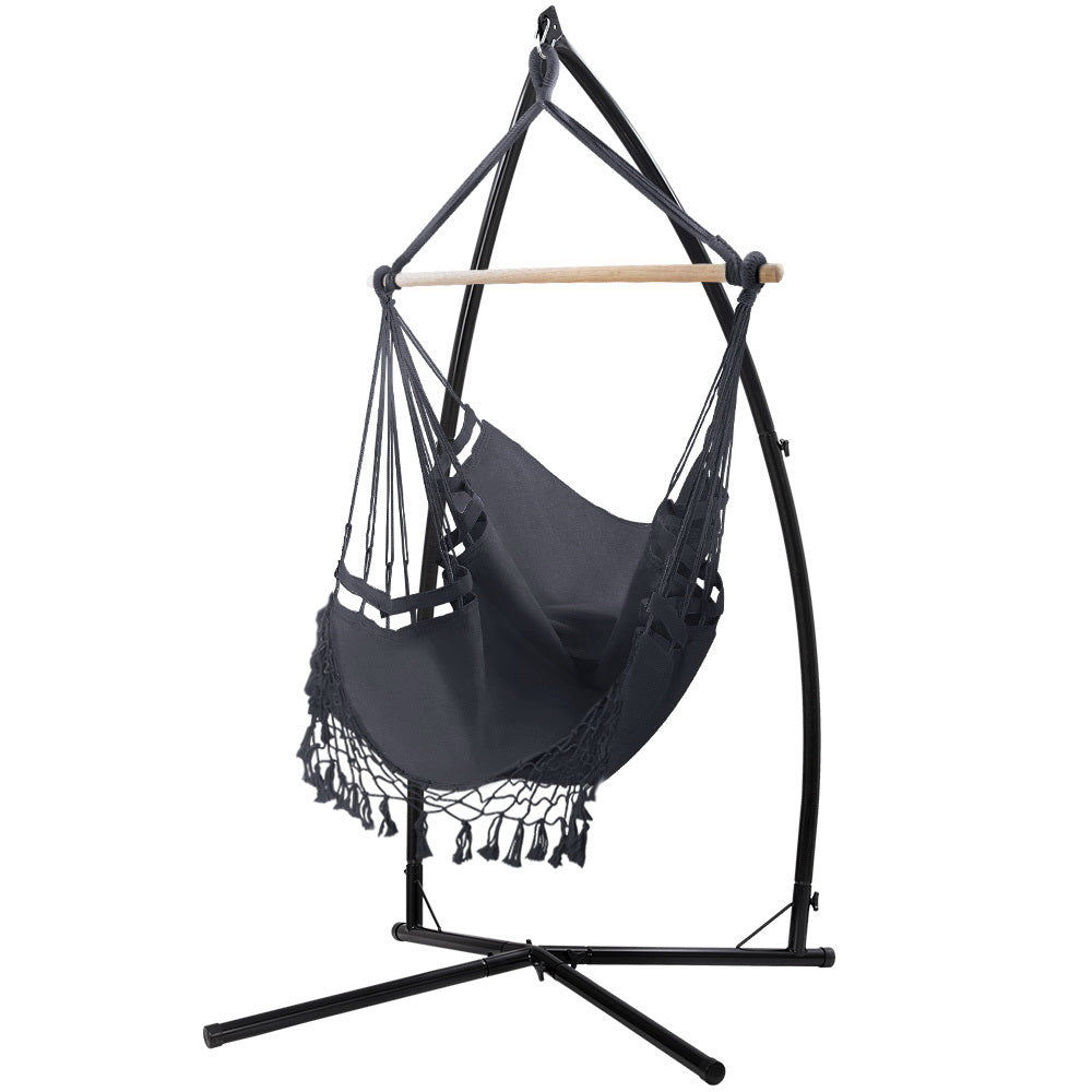 DSZ Product, feed-cond-new, feed-sl-DSZ Freight Payable, newGardeon Hammock Chair With Steel Stand Hanging Outdoor Tassel Grey - Premium Furniture > Outdoor > Outdoor Chairs from Gardeon ! Shop Online Buy Now at S & D's Value Store Family Business Best Customer ServiceDSZ Product, feed-cond-new, feed-sl-DSZ Freight Payable, new