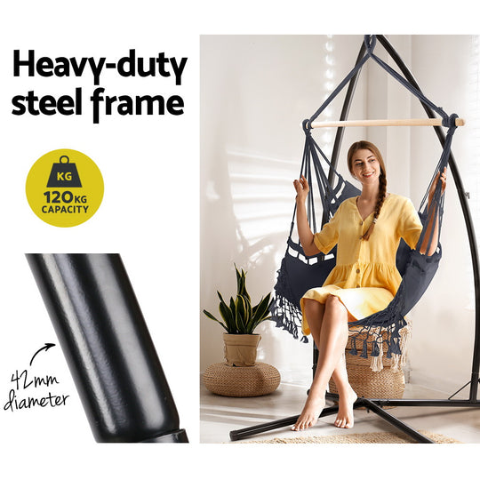 DSZ Product, feed-cond-new, feed-sl-DSZ Freight Payable, newGardeon Hammock Chair With Steel Stand Hanging Outdoor Tassel Grey - Premium Furniture > Outdoor > Outdoor Chairs from Gardeon ! Shop Online Buy Now at S & D's Value Store Family Business Best Customer ServiceDSZ Product, feed-cond-new, feed-sl-DSZ Freight Payable, new