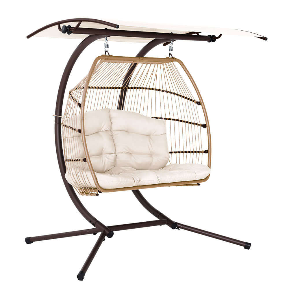 Affordable Gardeon outdoor egg swing chair with canopy and cushion, crafted from quality resin wicker and steel stand.