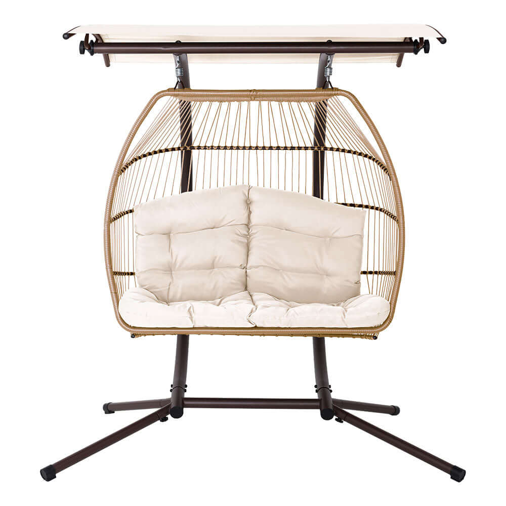 Gardeon outdoor egg swing chair with canopy and comfy cushions, offering affordable luxury for relaxation.