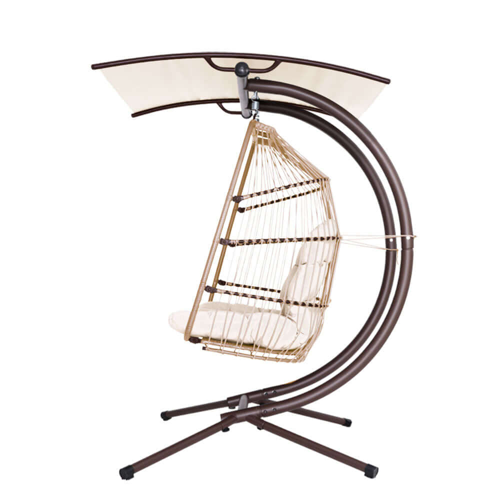 Gardeon outdoor egg swing chair with canopy, stylish wicker design, perfect for affordable relaxation and DIY aesthetics.