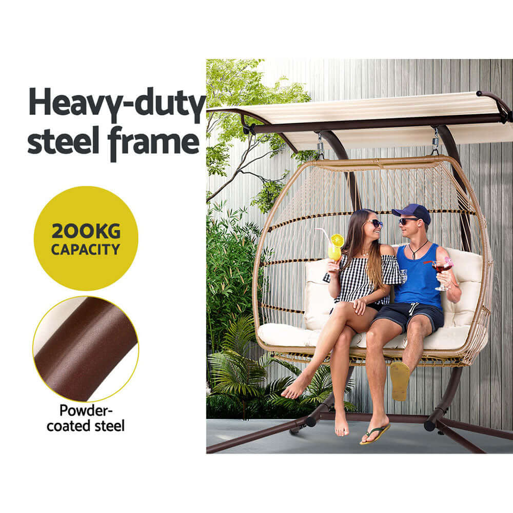 Gardeon outdoor egg swing chair with heavy-duty steel frame, accommodating 200kg, perfect for relaxation.