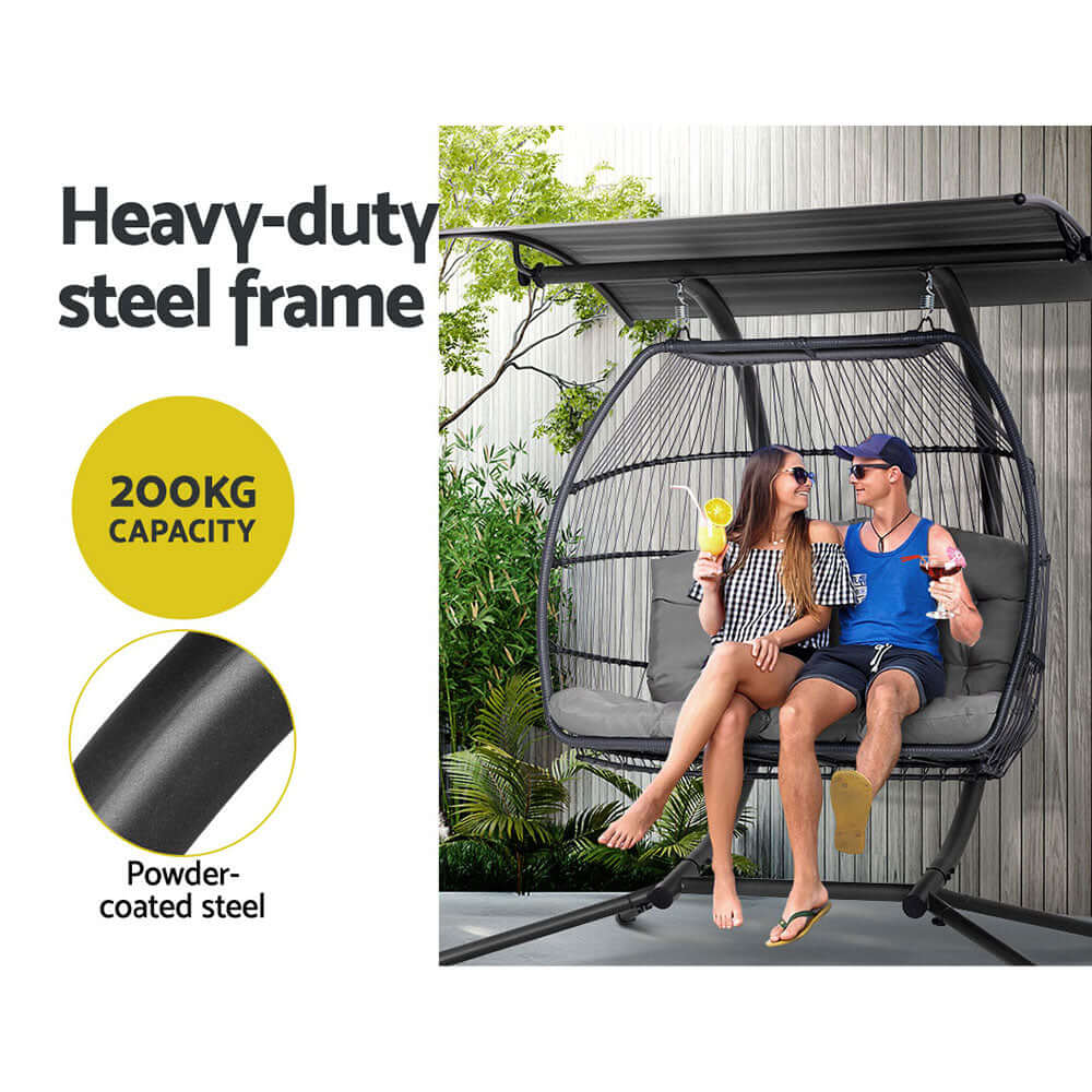 Gardeon outdoor egg swing chair with heavy-duty steel frame, 200kg capacity, perfect for two-seater relaxation.