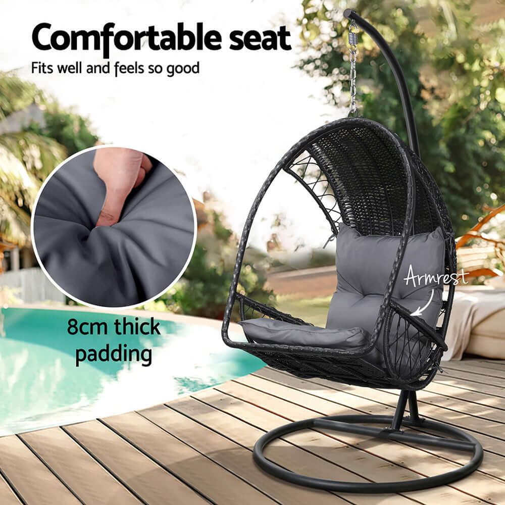 Gardeon outdoor egg swing chair with thick padding and armrest, perfect for affordable and quality relaxation.