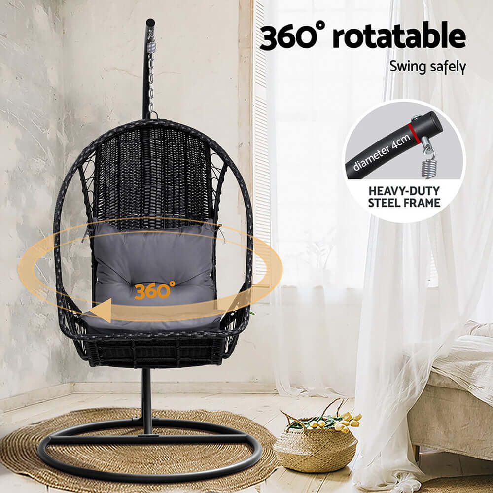 Gardeon 360° rotatable outdoor egg swing chair with heavy-duty steel frame, perfect for affordable and quality relaxation.