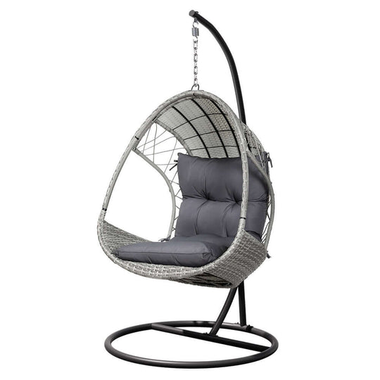 Gardeon light grey outdoor egg swing chair with cushion, perfect for affordable and stylish relaxation in any space.