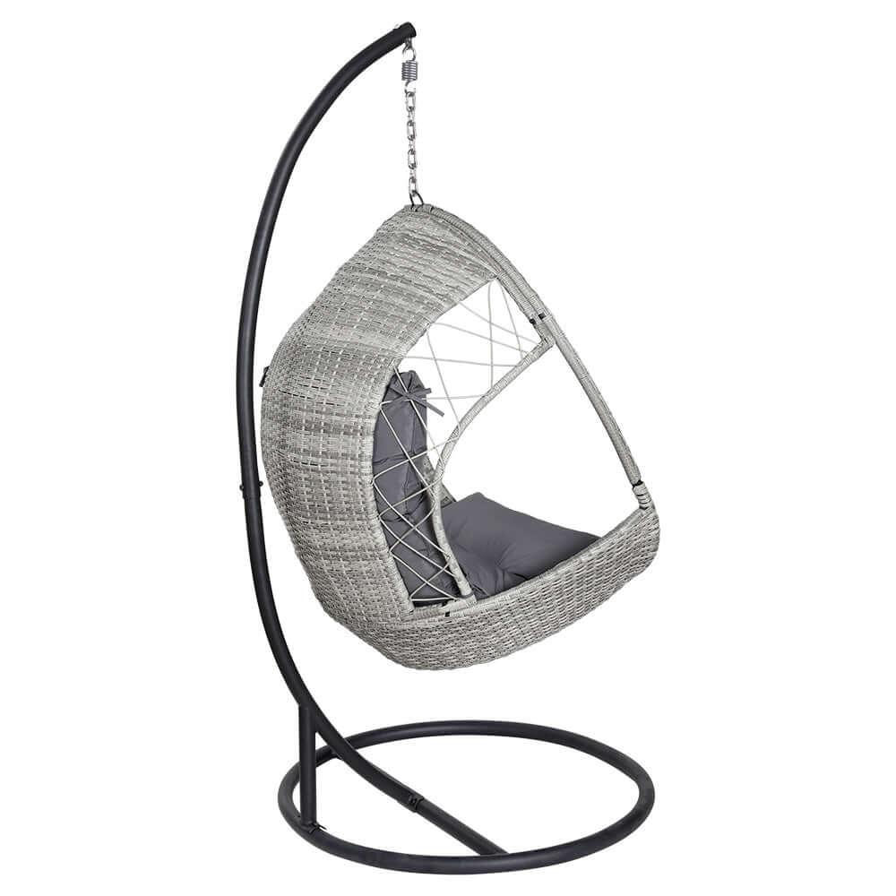 Gardeon outdoor egg swing chair in light grey wicker, providing affordable, quality relaxation for indoor and outdoor spaces.