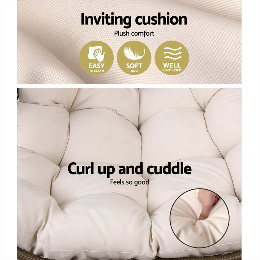 Plush inviting cushion for Gardeon swing chair, offering softness, easy cleaning, and ventilation for ultimate comfort.