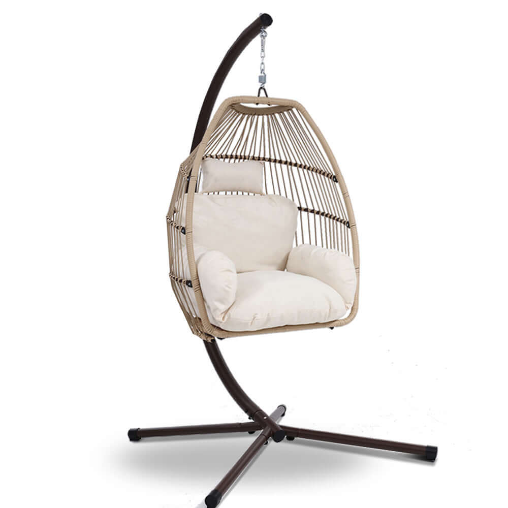 Gardeon outdoor egg swing chair in latte color with cushion, stylish design for relaxation, affordable luxury furniture.