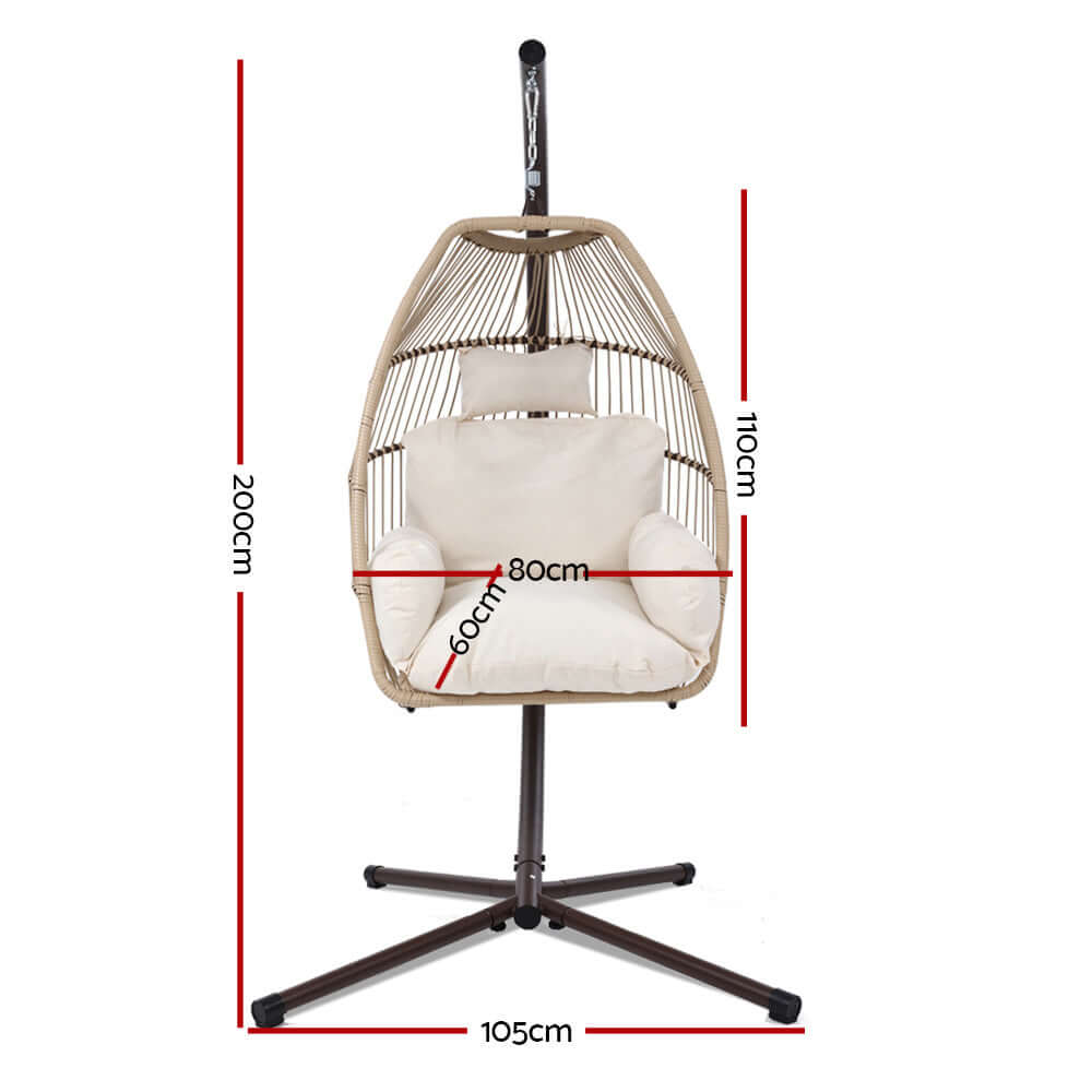 Gardeon outdoor egg swing chair dimensions with cushion, stylish and affordable wicker furniture for relaxation.