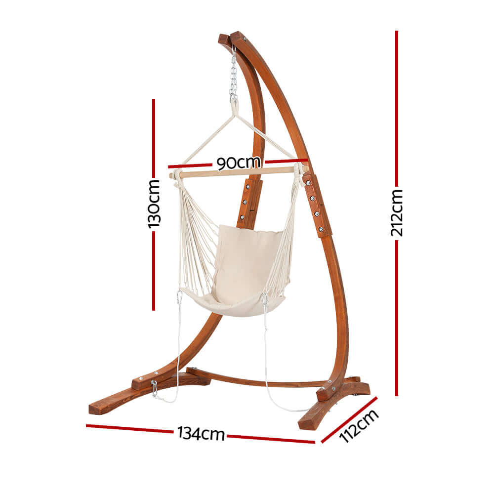 Gardeon Hammock Chair Timber Outdoor Furniture Camping with Stand White