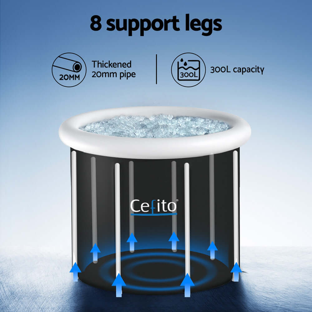 Portable Ice Bath Tub with 300L capacity, thickened support legs, perfect for affordable DIY recovery spa experiences.