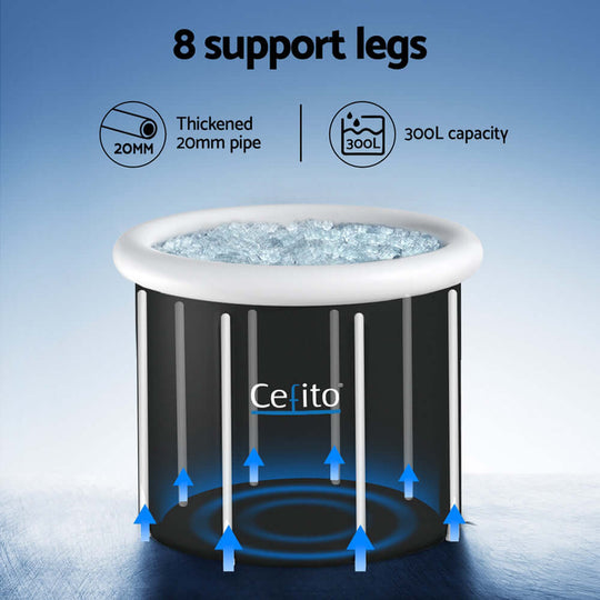 Portable Ice Bath Tub with 300L capacity, thickened support legs, perfect for affordable DIY recovery spa experiences.