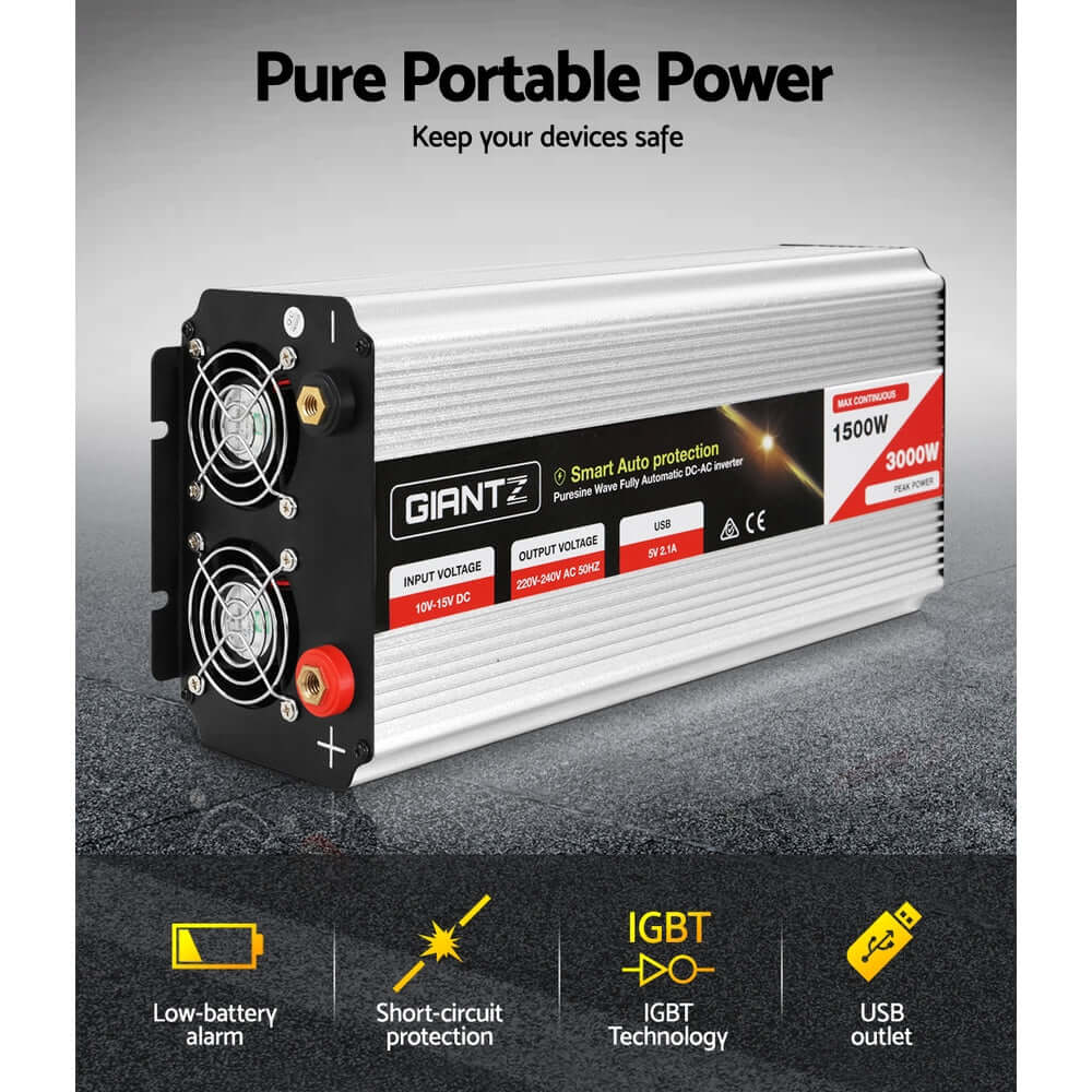 _label_, DSZ Product, feed-cond-new, feed-sl-free shipping, free-shipping, newGiantz 1500W Puresine Wave Dc - Ac Power Inverter - Premium Outdoor Recreation > Camping > Batteries & Generators from Giantz ! Shop Online Buy Now at S & D's Value Store Family Business Best Customer Service_label_, DSZ Product, feed-cond-new, feed-sl-free shipping, free-shipping, new