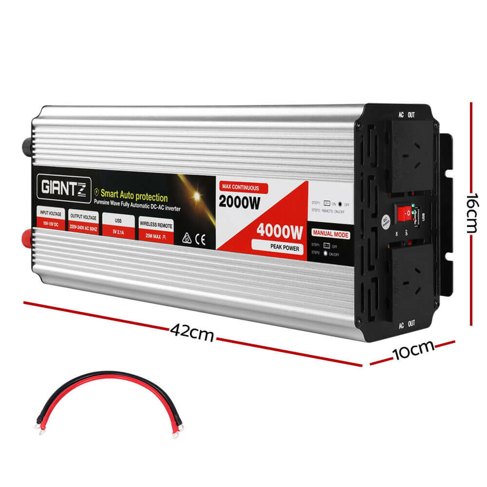 _label_, DSZ Product, feed-cond-new, feed-sl-free shipping, free-shipping, newGiantz Power Inverter 2000W Or 4000W Pure Sine Wave 12V - 240V Camping Boat Caravan - Premium Outdoor Recreation > Camping > Batteries & Generators from Giantz ! Shop Online Buy Now at S & D's Value Store Family Business Best Customer Service_label_, DSZ Product, feed-cond-new, feed-sl-free shipping, free-shipping, new