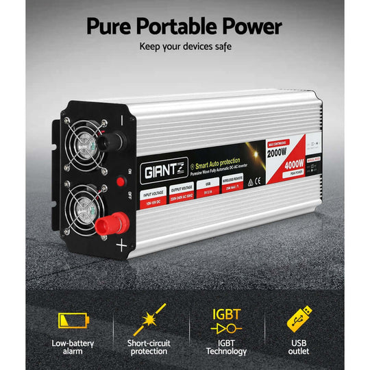 _label_, DSZ Product, feed-cond-new, feed-sl-free shipping, free-shipping, newGiantz Power Inverter 2000W Or 4000W Pure Sine Wave 12V - 240V Camping Boat Caravan - Premium Outdoor Recreation > Camping > Batteries & Generators from Giantz ! Shop Online Buy Now at S & D's Value Store Family Business Best Customer Service_label_, DSZ Product, feed-cond-new, feed-sl-free shipping, free-shipping, new