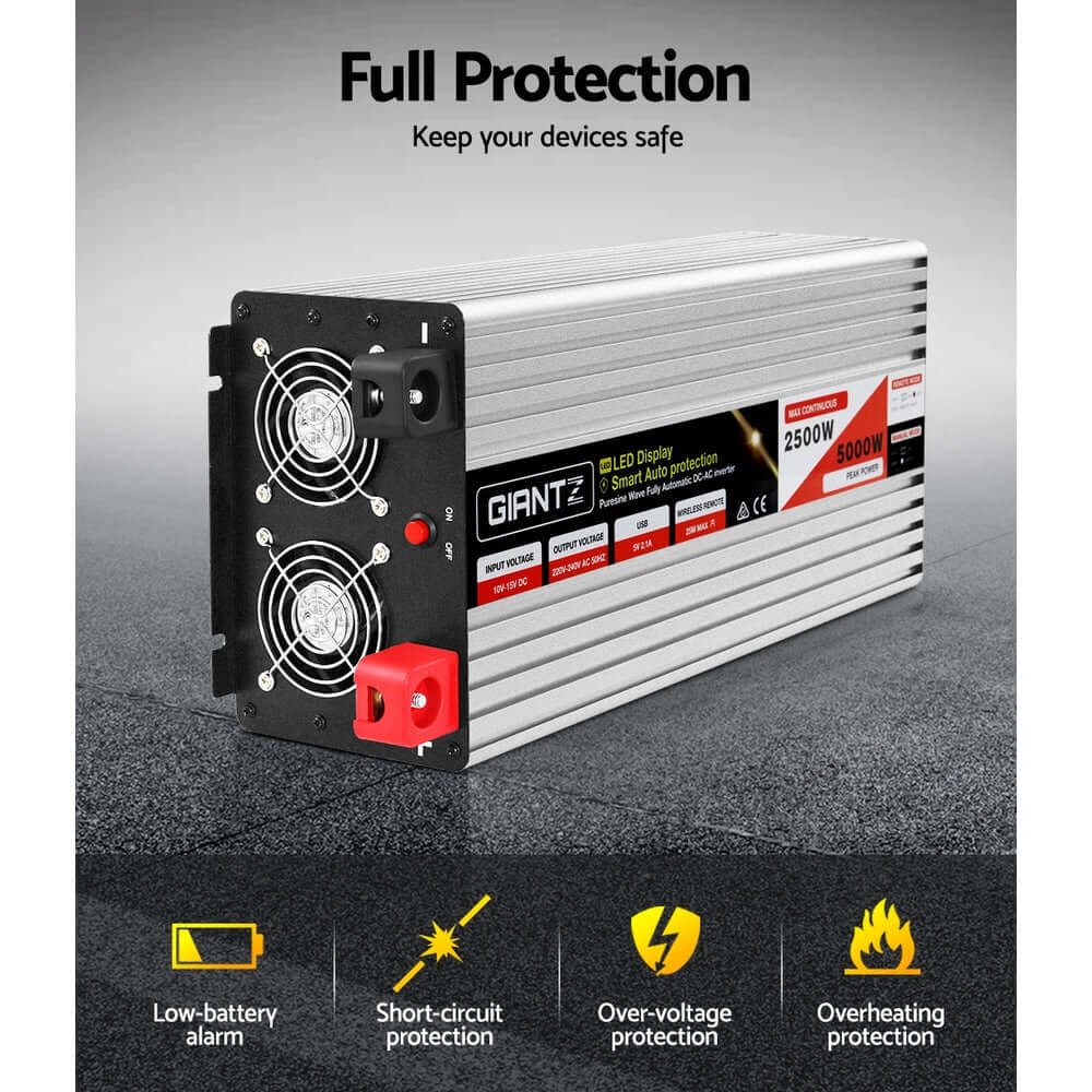 _label_, DSZ Product, feed-cond-new, feed-sl-free shipping, free-shipping, newGiantz Power Inverter 12V To 240V 2500W/5000W Pure Sine Wave Camping Car Boat - Premium Outdoor Recreation > Camping > Batteries & Generators from Giantz ! Shop Online Buy Now at S & D's Value Store Family Business Best Customer Service_label_, DSZ Product, feed-cond-new, feed-sl-free shipping, free-shipping, new