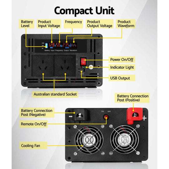 _label_, DSZ Product, feed-cond-new, feed-sl-free shipping, free-shipping, newGiantz Power Inverter 12V To 240V 2500W/5000W Pure Sine Wave Camping Car Boat - Premium Outdoor Recreation > Camping > Batteries & Generators from Giantz ! Shop Online Buy Now at S & D's Value Store Family Business Best Customer Service_label_, DSZ Product, feed-cond-new, feed-sl-free shipping, free-shipping, new