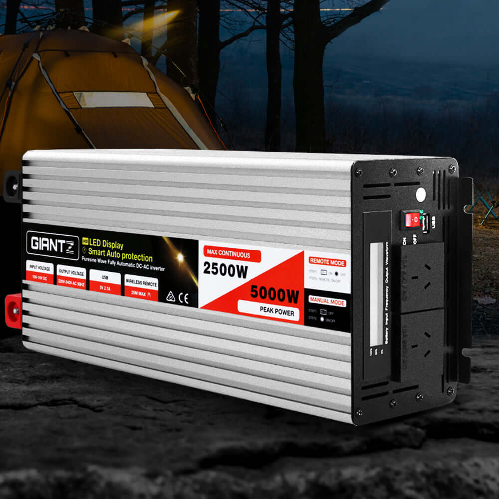 _label_, DSZ Product, feed-cond-new, feed-sl-free shipping, free-shipping, newGiantz Power Inverter 12V To 240V 2500W/5000W Pure Sine Wave Camping Car Boat - Premium Outdoor Recreation > Camping > Batteries & Generators from Giantz ! Shop Online Buy Now at S & D's Value Store Family Business Best Customer Service_label_, DSZ Product, feed-cond-new, feed-sl-free shipping, free-shipping, new