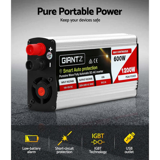 _label_, DSZ Product, feed-cond-new, feed-sl-free shipping, free-shipping, newGiantz Power Inverter 600W/1200W 12V To 240V Pure Sine Wave Camping Car Boat - Premium Outdoor Recreation > Camping > Batteries & Generators from Giantz ! Shop Online Buy Now at S & D's Value Store Family Business Best Customer Service_label_, DSZ Product, feed-cond-new, feed-sl-free shipping, free-shipping, new