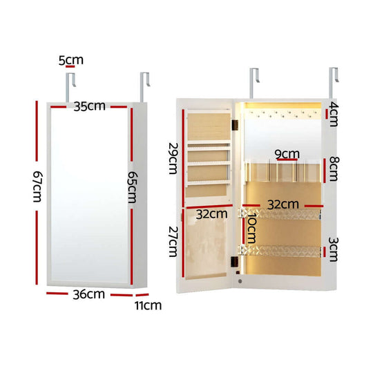 Artiss Jewellery Cabinet dimensions and features, wall mountable, LED, DIY setup, affordable luxe storage solution.