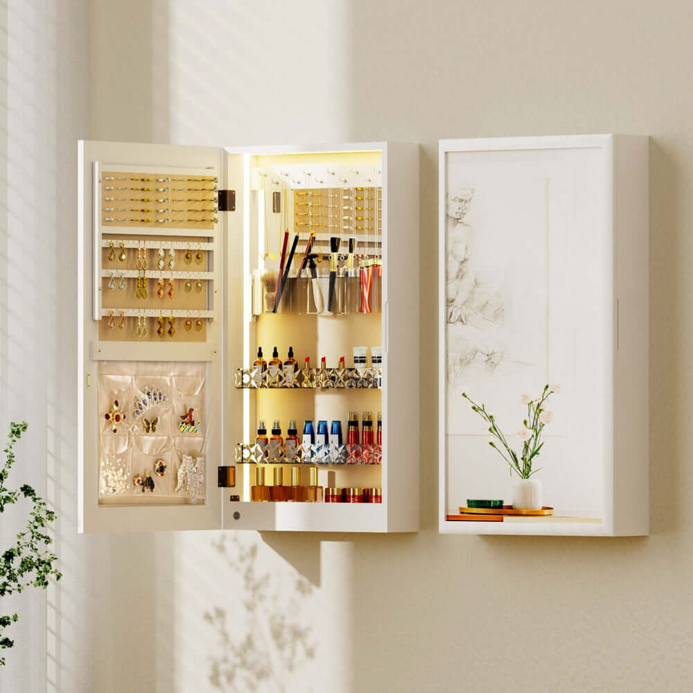 Affordable Artiss Jewellery Cabinet with LED light, mirror, and ample storage for jewelry and makeup organization.