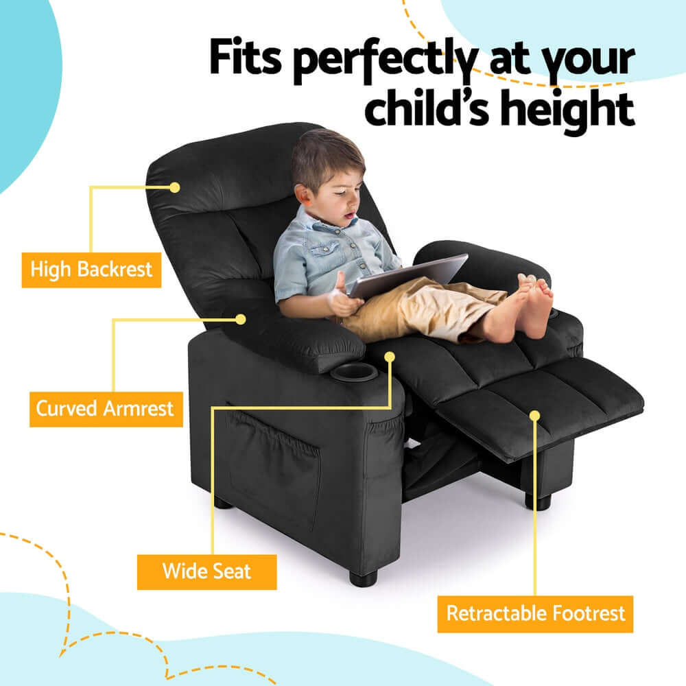 DSZ Product, feed-cond-new, feed-sl-DSZ Freight Payable, newKeezi Kids Recliner Chair Black Velvet Sofa Lounge Couch Children Charis Armchair - Premium Baby & Kids > Kid's Furniture > Kid's Tables, Chairs & Seats from Keezi ! Shop Online Buy Now at S & D's Value Store Family Business Best Customer ServiceDSZ Product, feed-cond-new, feed-sl-DSZ Freight Payable, new