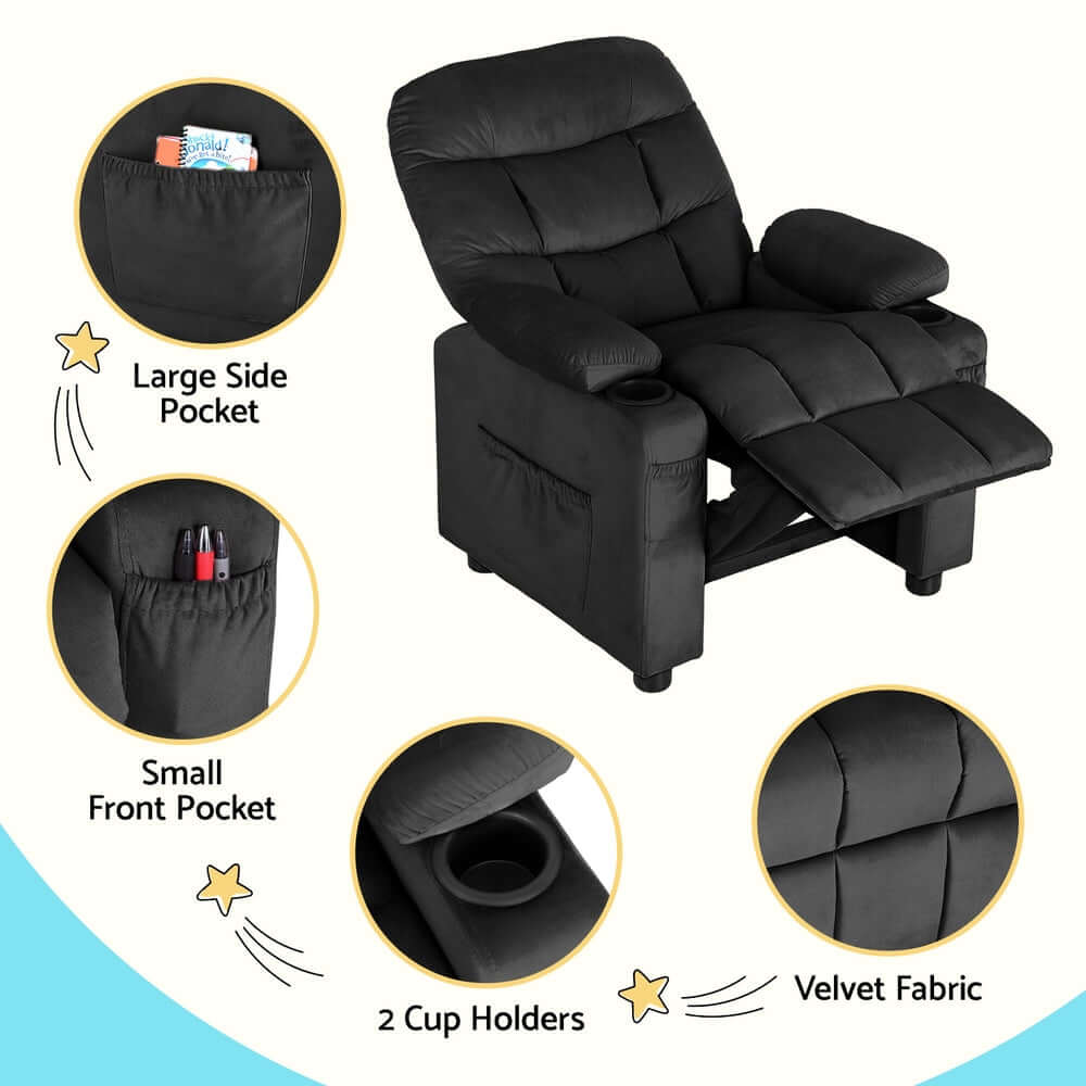 DSZ Product, feed-cond-new, feed-sl-DSZ Freight Payable, newKeezi Kids Recliner Chair Black Velvet Sofa Lounge Couch Children Charis Armchair - Premium Baby & Kids > Kid's Furniture > Kid's Tables, Chairs & Seats from Keezi ! Shop Online Buy Now at S & D's Value Store Family Business Best Customer ServiceDSZ Product, feed-cond-new, feed-sl-DSZ Freight Payable, new