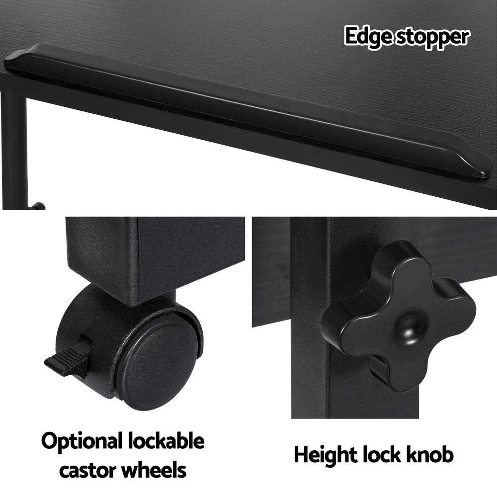 Artiss Laptop Desk Table Height Adjustable Wooden Bed Side Tables 80Cm Black