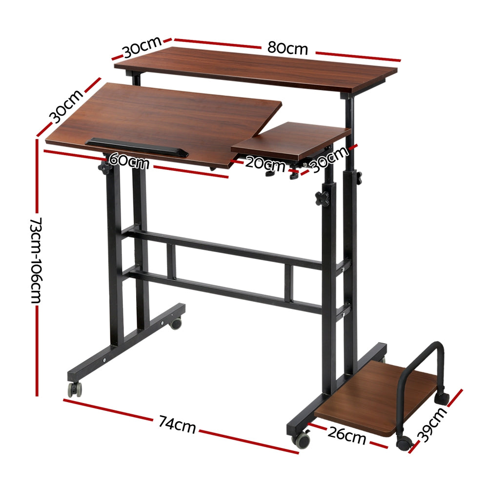 Artiss Laptop Desk Table Adjustable Dark Wood 80Cm