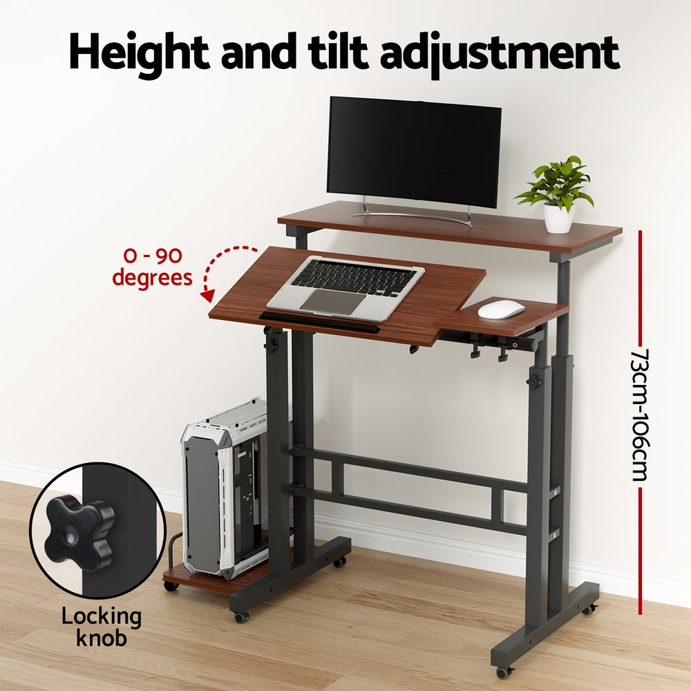 Artiss Laptop Desk Table Adjustable Dark Wood 80Cm