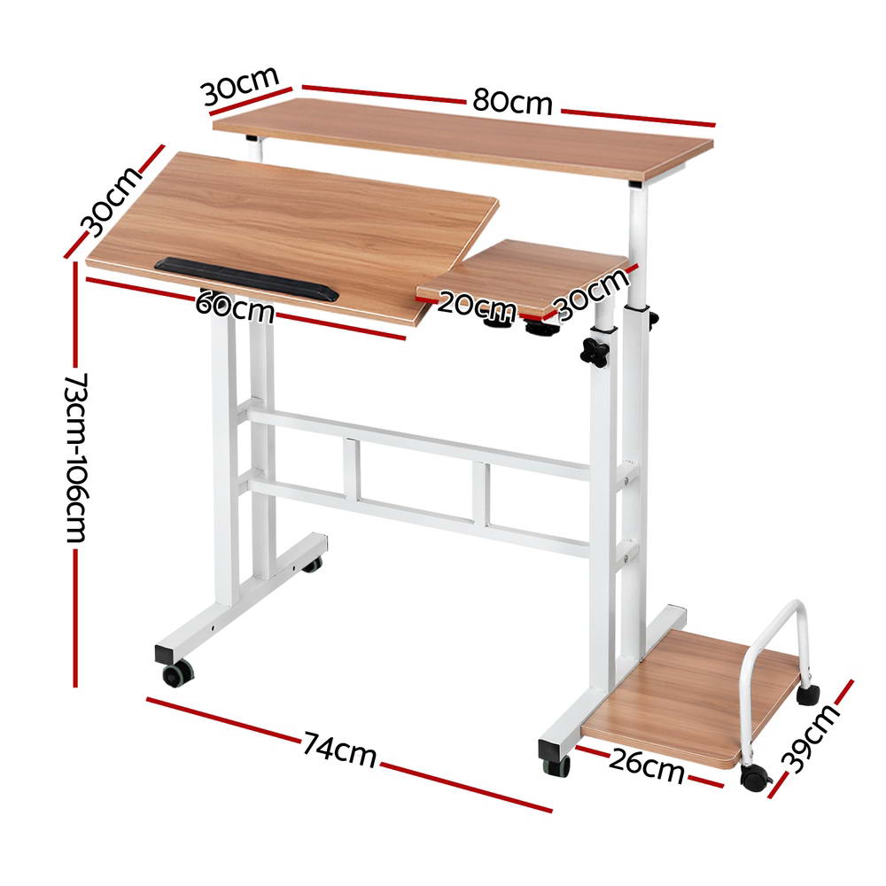 Artiss Laptop Desk Table Adjustable Light Wood 80Cm