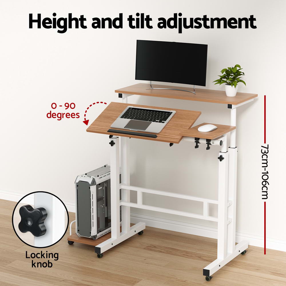 Artiss Laptop Desk Table Adjustable Light Wood 80Cm