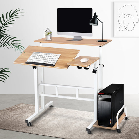 Artiss Laptop Desk Table Adjustable Light Wood 80Cm