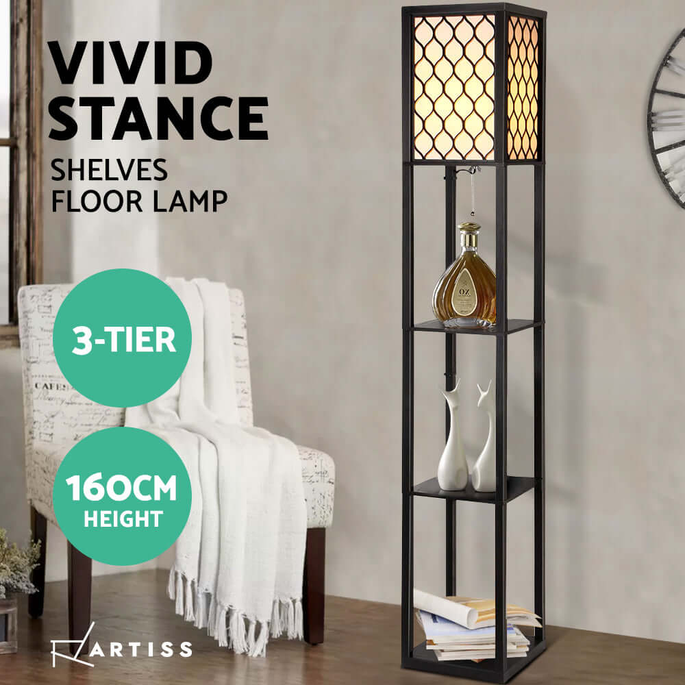 _label_, DSZ Product, feed-cond-new, feed-sl-free shipping, free-shippingArtiss Floor Lamp 3 Tier Shelf Storage Led Light Stand Home Room Pattern Black - Premium Home & Garden > Lighting > Floor Lamps from Artiss ! Shop Online Buy Now at S & D's Value Store Family Business Best Customer Service_label_, DSZ Product, feed-cond-new, feed-sl-free shipping, free-shipping