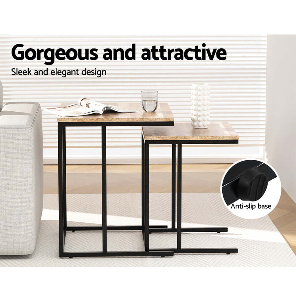 Artiss Nesting Coffee Table Set of 2 with sleek and elegant design, anti-slip base, and powder-coated steel legs for affordable quality furniture.