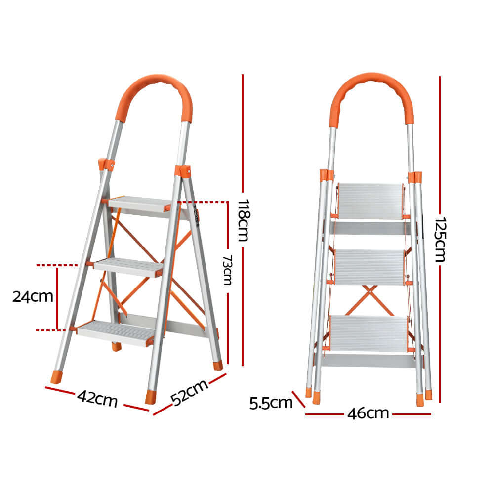 Giantz 3 Step Ladder dimensions showcasing lightweight, non-slip platform design ideal for affordable DIY projects.