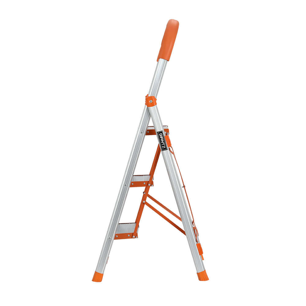 Giantz 3 Step Ladder in lightweight aluminium, featuring orange handle and anti-slip steps for safe DIY use.