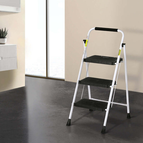 Giantz 3 step ladder with safety handle and non-slip steps, ideal for affordable DIY home projects.